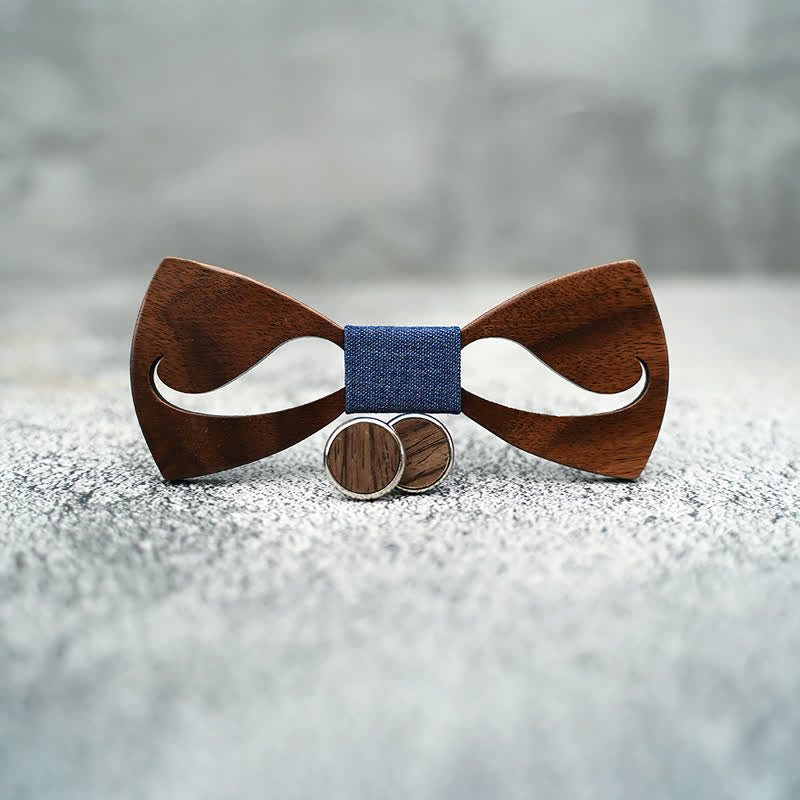 Lot de 3 nœuds papillon en bois pour homme avec moustache creuse amusante