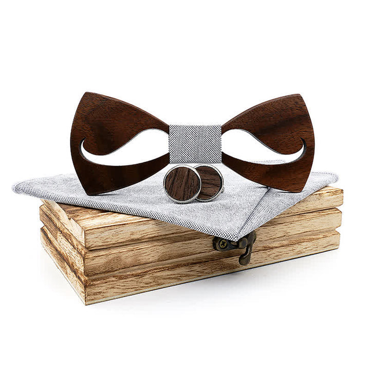 Lot de 3 nœuds papillon en bois pour homme avec moustache creuse amusante