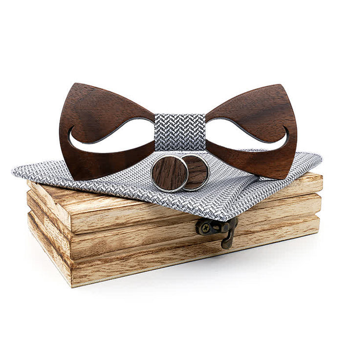 Lot de 3 nœuds papillon en bois pour homme avec moustache creuse amusante