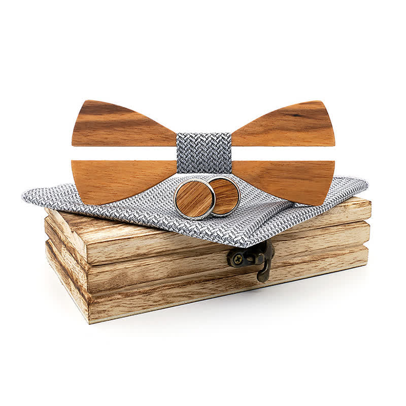 Lot de 3 nœuds papillon en bois pour homme avec moustache creuse amusante