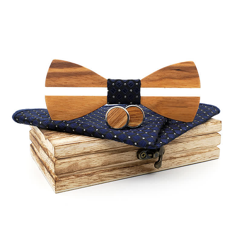 Lot de 3 nœuds papillon en bois pour homme avec moustache creuse amusante
