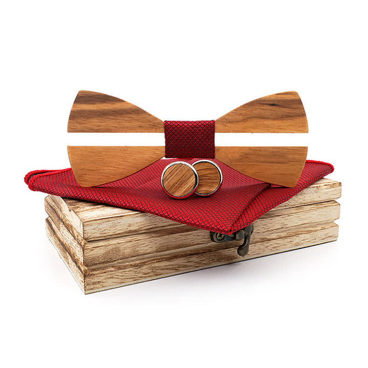Lot de 3 nœuds papillon en bois pour homme avec moustache creuse amusante