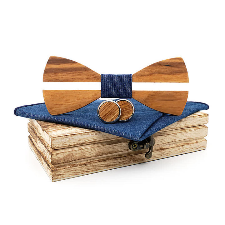 Lot de 3 nœuds papillon en bois pour homme avec moustache creuse amusante