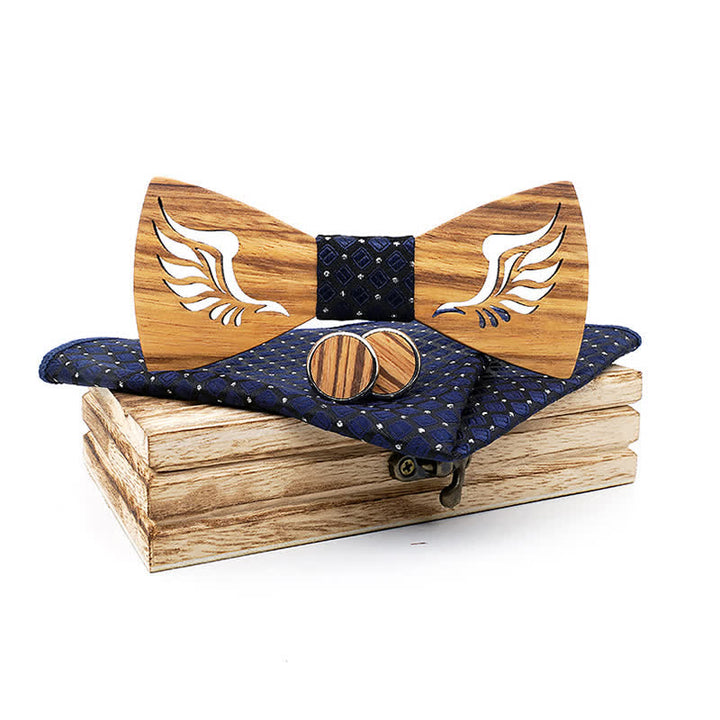 Lot de 3 nœuds papillon en bois à ailes creuses pour homme