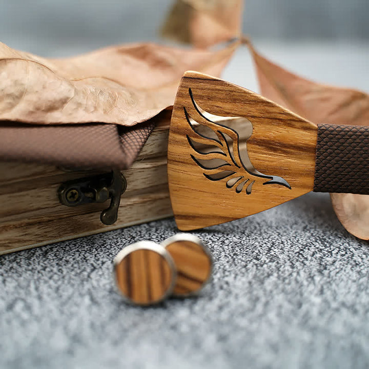 Lot de 3 nœuds papillon en bois à ailes creuses pour homme