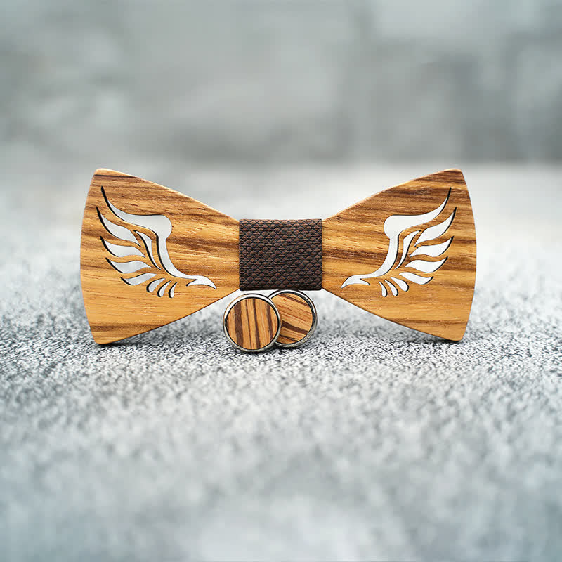 Lot de 3 nœuds papillon en bois à ailes creuses pour homme