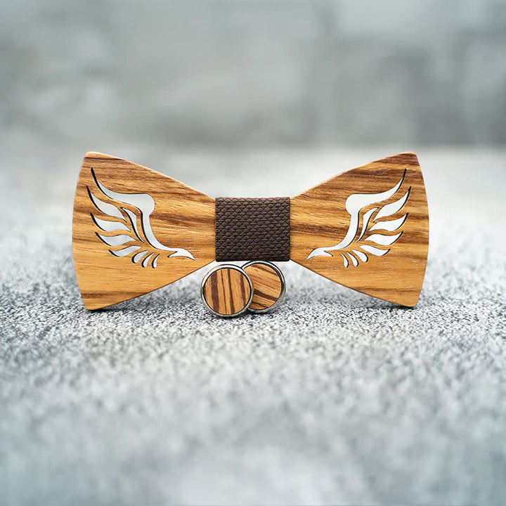 Lot de 3 nœuds papillon en bois à ailes creuses pour homme