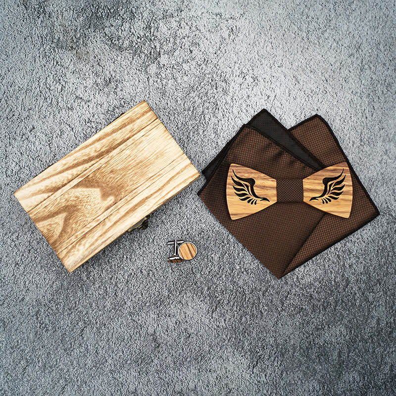 Lot de 3 nœuds papillon en bois à ailes creuses pour homme
