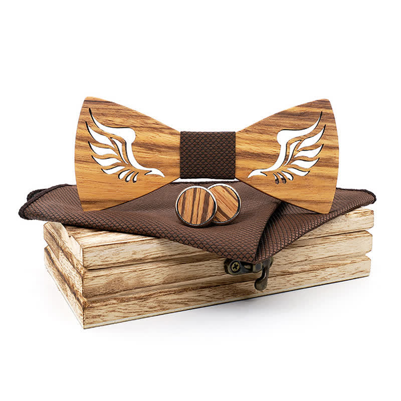 Lot de 3 nœuds papillon en bois à ailes creuses pour homme