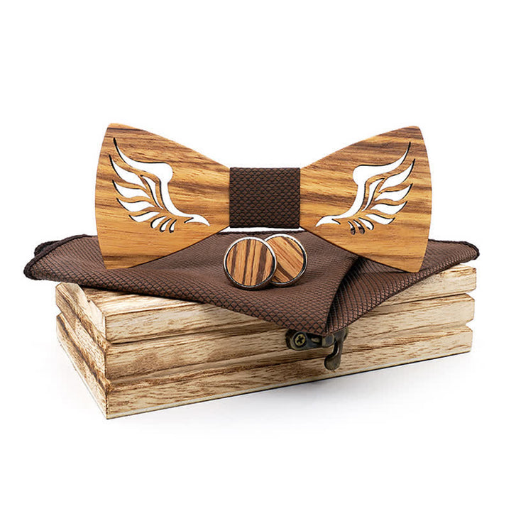 Lot de 3 nœuds papillon en bois à ailes creuses pour homme