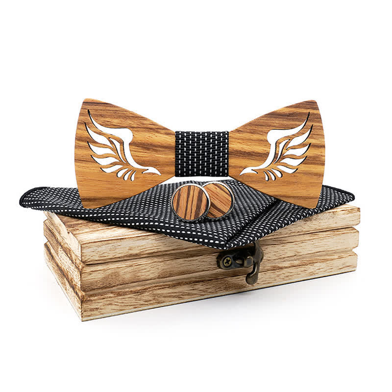 Lot de 3 nœuds papillon en bois à ailes creuses pour homme