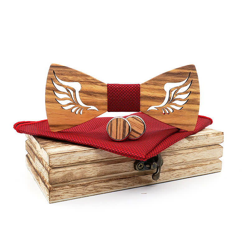 Lot de 3 nœuds papillon en bois à ailes creuses pour homme