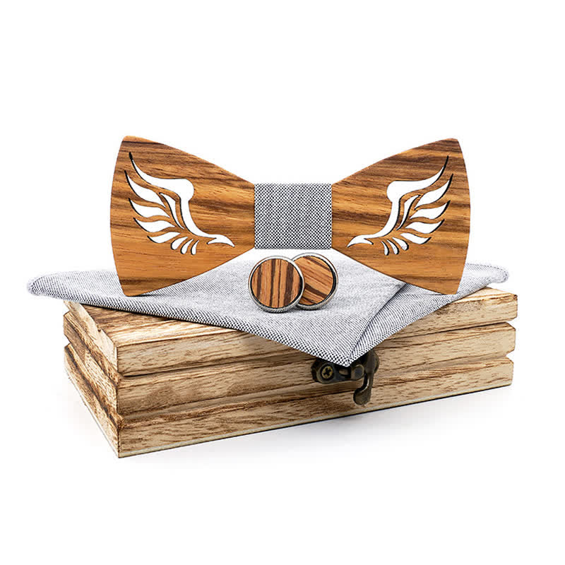 Lot de 3 nœuds papillon en bois à ailes creuses pour homme