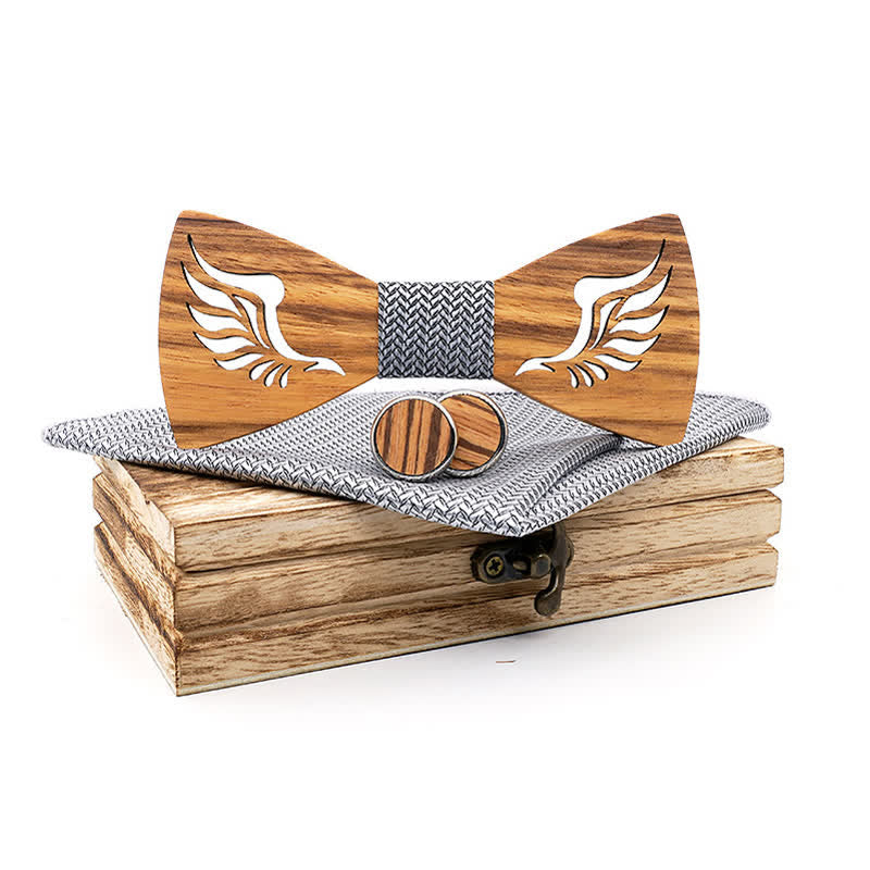 Lot de 3 nœuds papillon en bois à ailes creuses pour homme