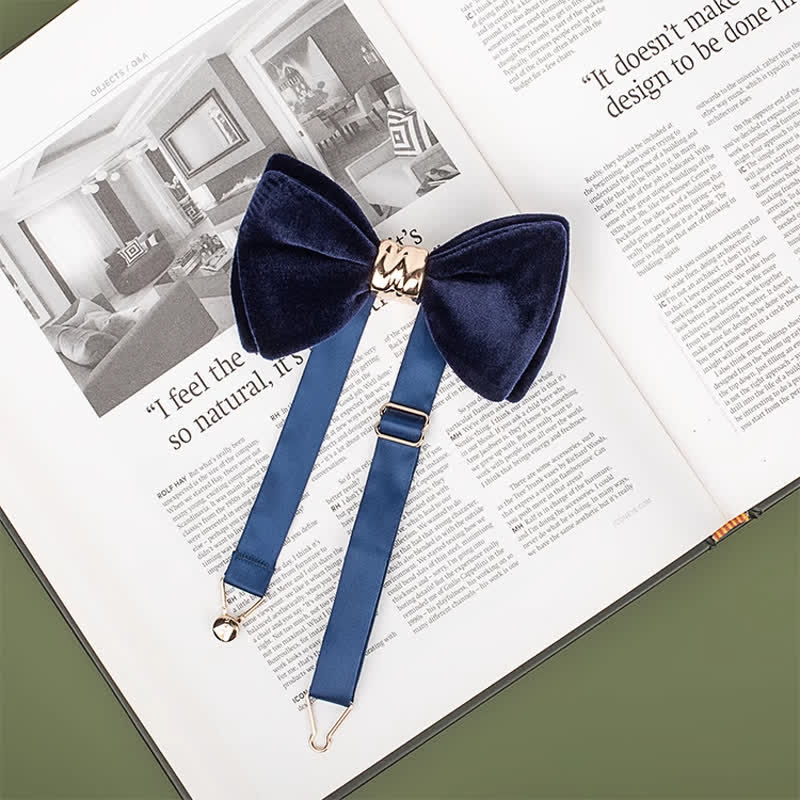 Nœud papillon en velours métal doré rose pour homme style papillon
