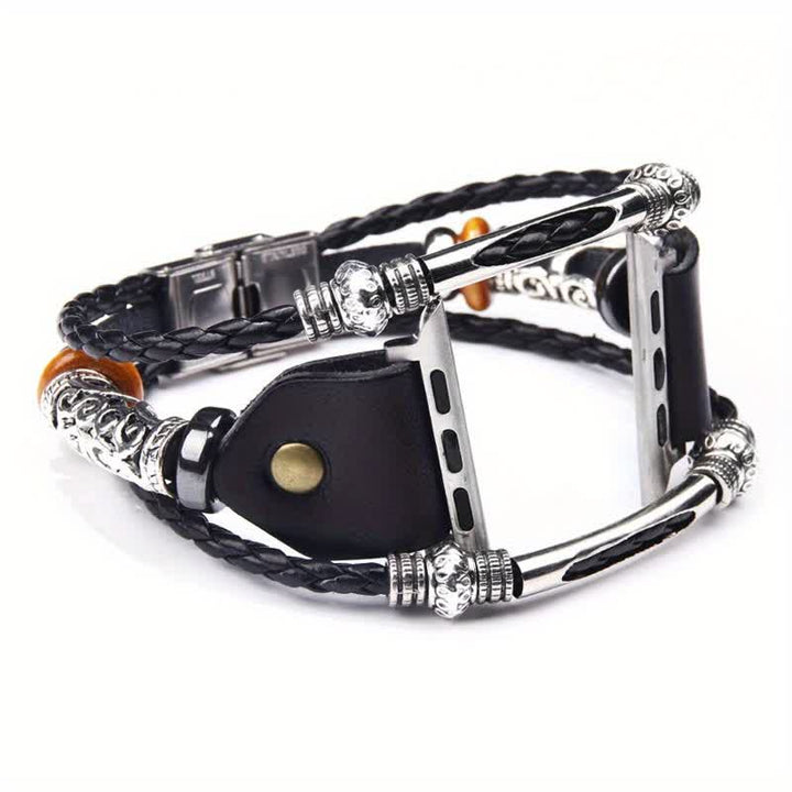 Bracelet de montre en cuir tressé à motif ethnique