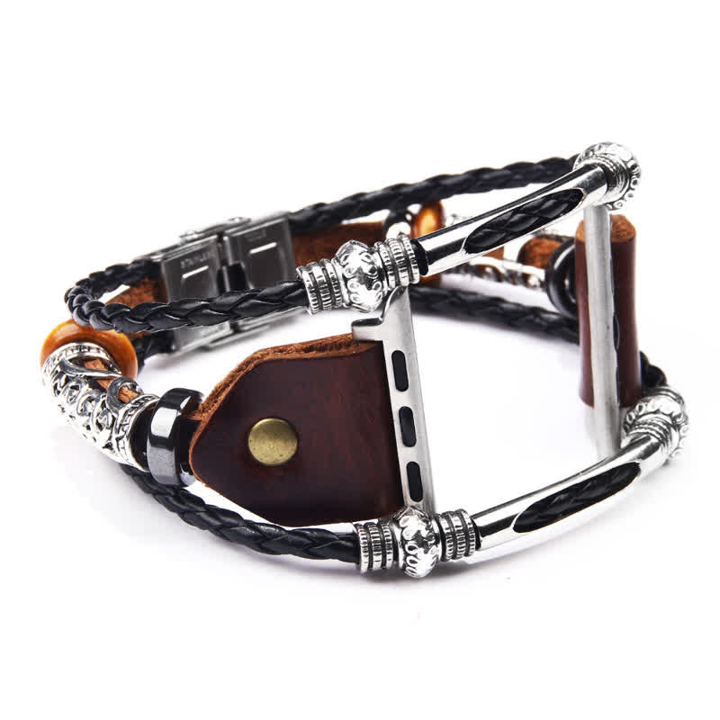 Bracelet de montre en cuir tressé à motif ethnique