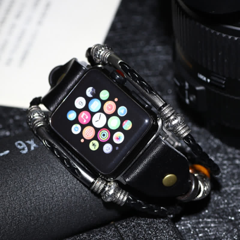 Bracelet de montre en cuir tressé à motif ethnique