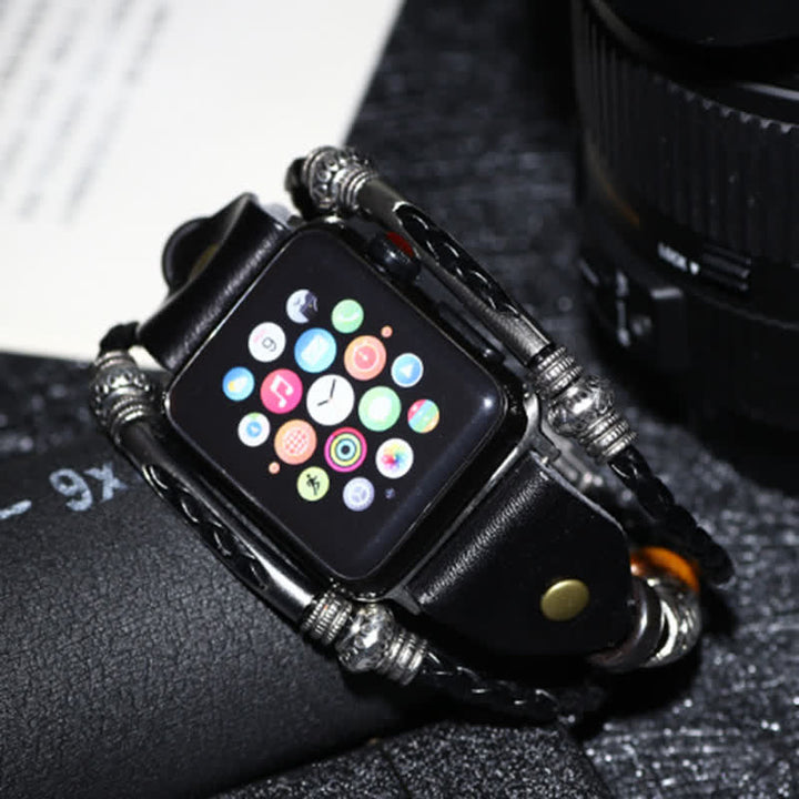 Bracelet de montre en cuir tressé à motif ethnique