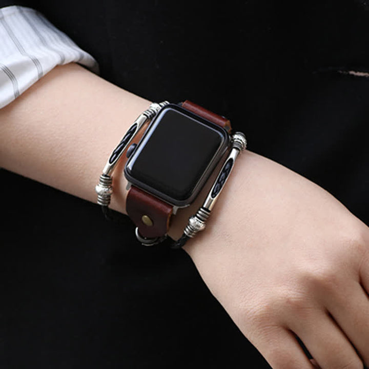 Bracelet de montre en cuir tressé à motif ethnique