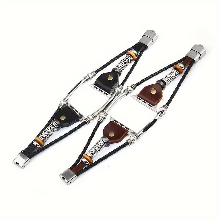 Bracelet de montre en cuir tressé à motif ethnique