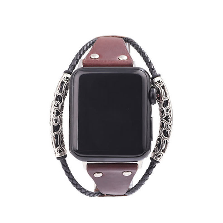 Bracelet de montre en cuir avec chaîne en acier inoxydable Boho