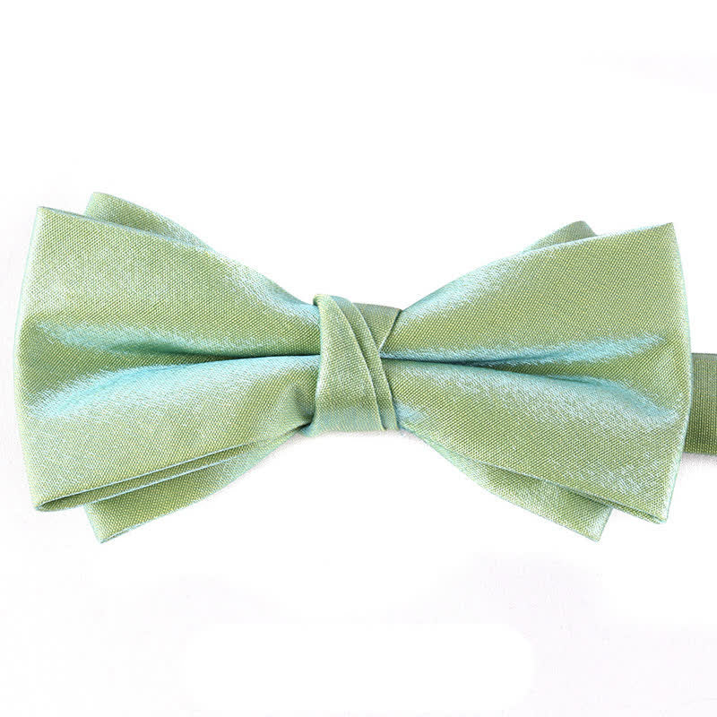 Nœud papillon brillant à double épaisseur de couleur unie pour homme
