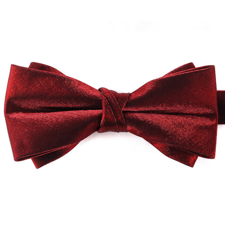 Nœud papillon brillant à double épaisseur de couleur unie pour homme