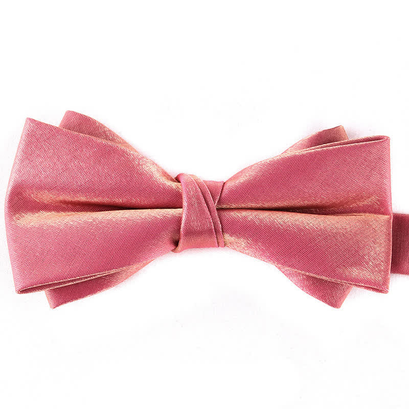 Nœud papillon brillant à double épaisseur de couleur unie pour homme