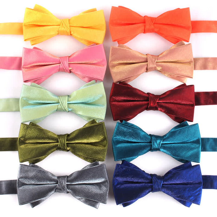 Nœud papillon brillant à double épaisseur de couleur unie pour homme