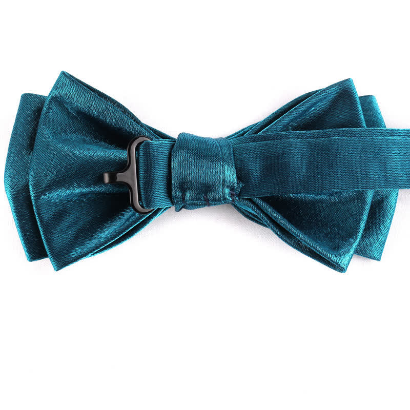 Nœud papillon brillant à double épaisseur de couleur unie pour homme