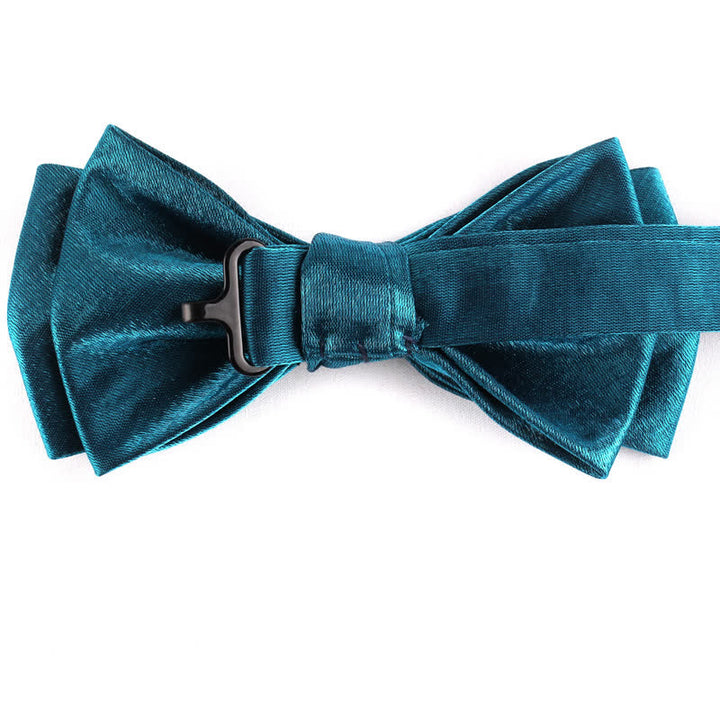 Nœud papillon brillant à double épaisseur de couleur unie pour homme