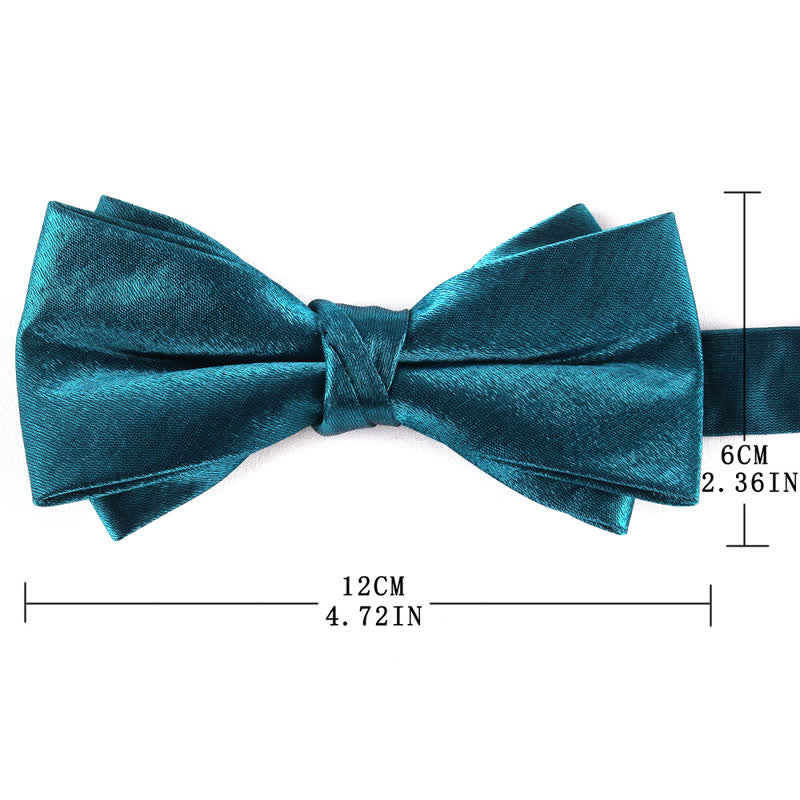 Nœud papillon brillant à double épaisseur de couleur unie pour homme