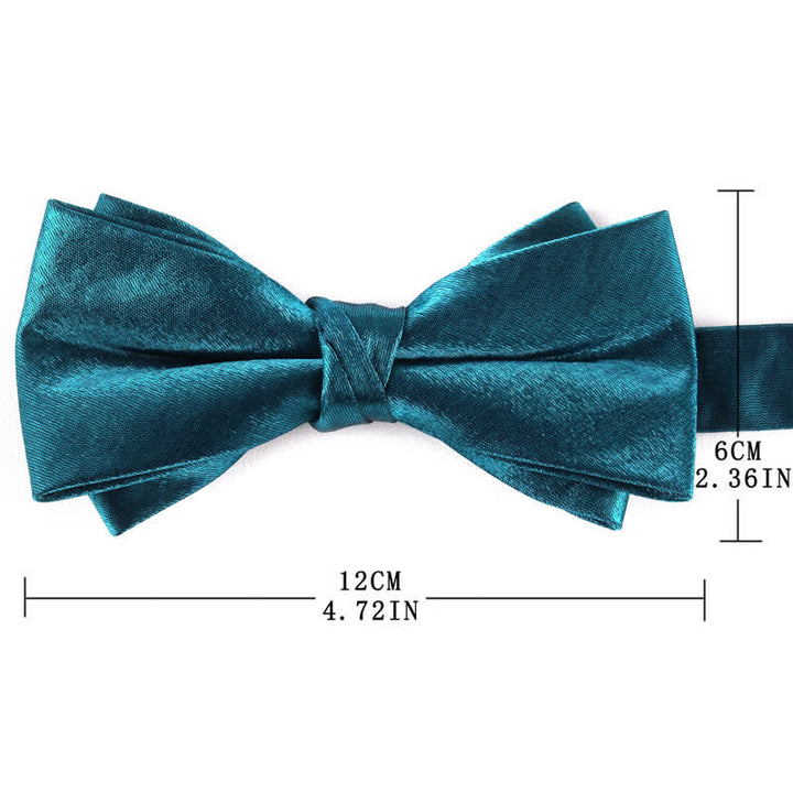 Nœud papillon brillant à double épaisseur de couleur unie pour homme