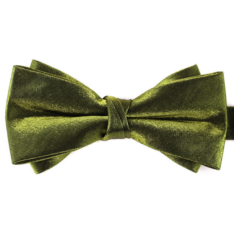 Nœud papillon brillant à double épaisseur de couleur unie pour homme