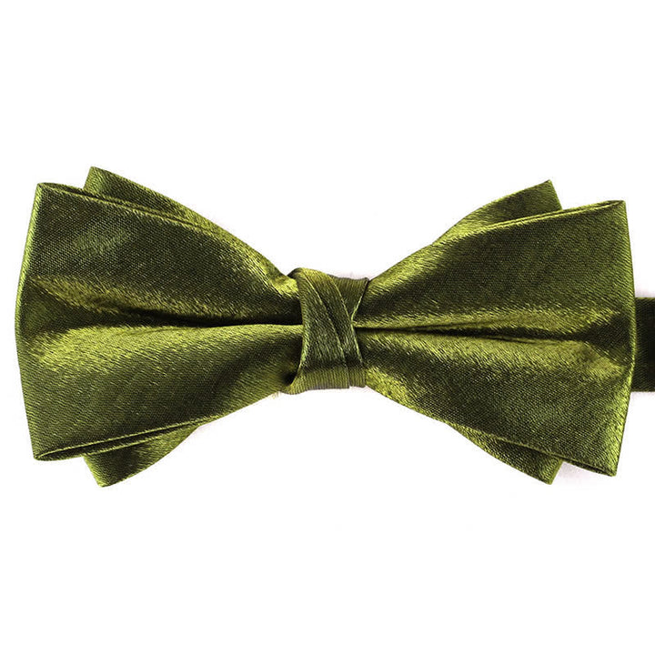 Nœud papillon brillant à double épaisseur de couleur unie pour homme
