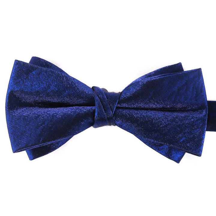 Nœud papillon brillant à double épaisseur de couleur unie pour homme