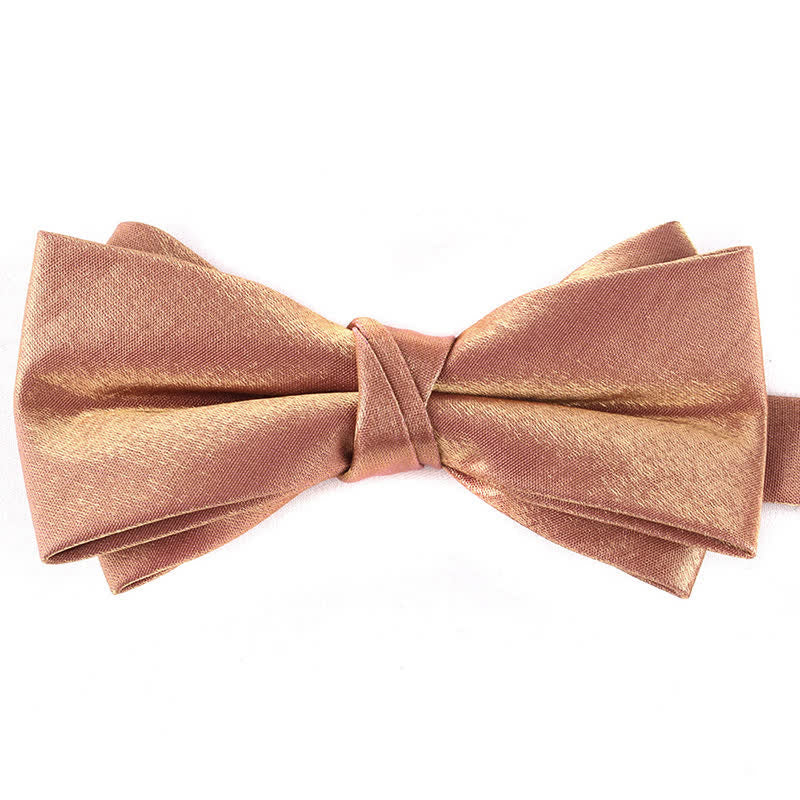 Nœud papillon brillant à double épaisseur de couleur unie pour homme