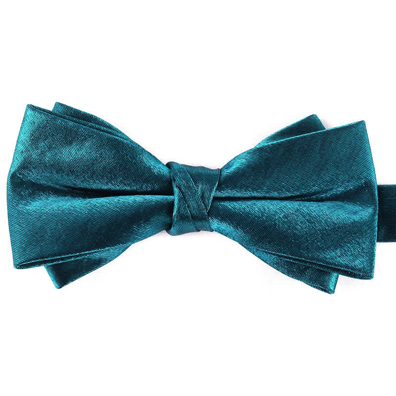 Nœud papillon brillant à double épaisseur de couleur unie pour homme
