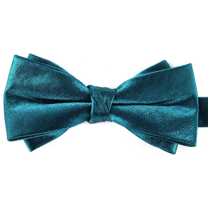 Nœud papillon brillant à double épaisseur de couleur unie pour homme