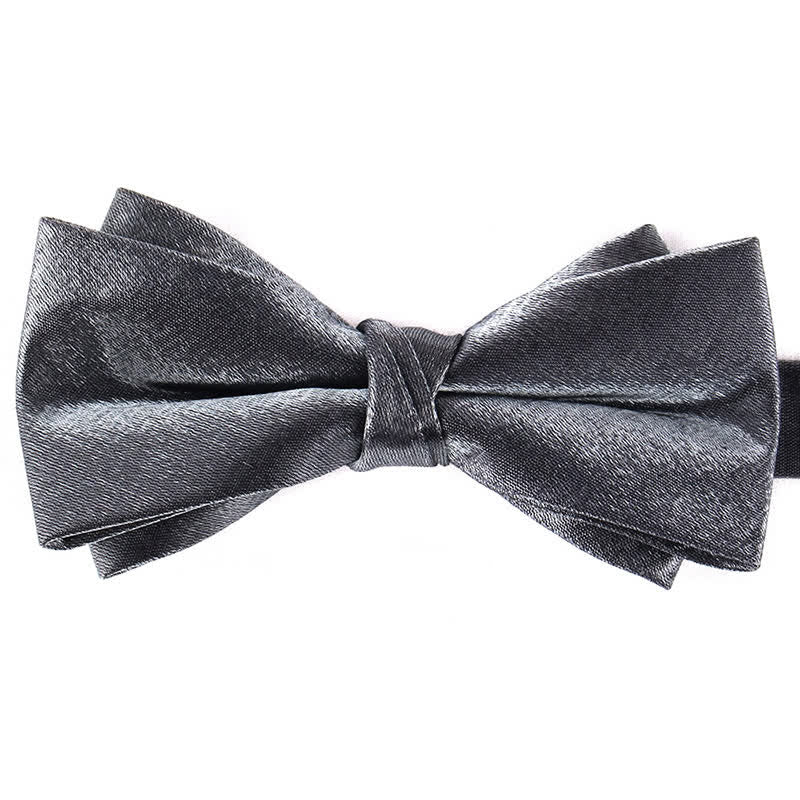 Nœud papillon brillant à double épaisseur de couleur unie pour homme