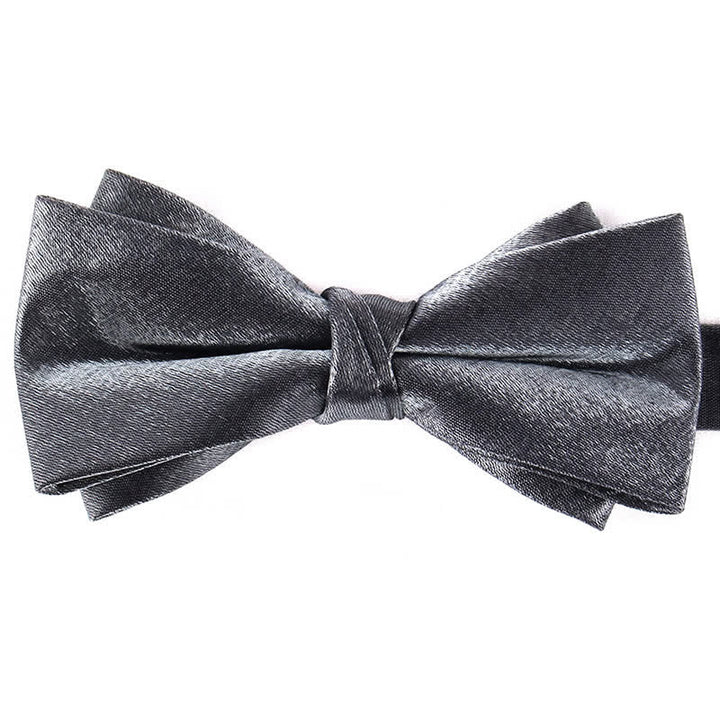 Nœud papillon brillant à double épaisseur de couleur unie pour homme
