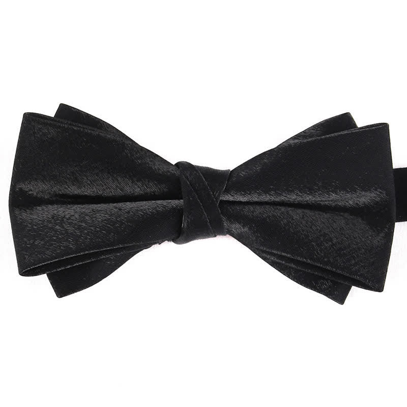Nœud papillon brillant à double épaisseur de couleur unie pour homme