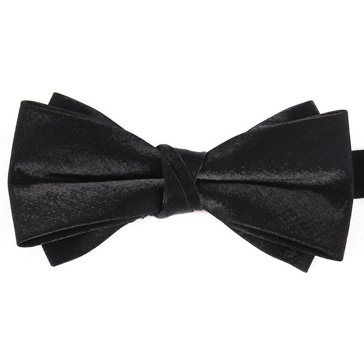 Nœud papillon brillant à double épaisseur de couleur unie pour homme