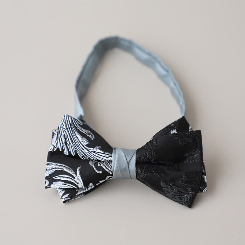 Nœud papillon brodé floral noir et blanc pour homme