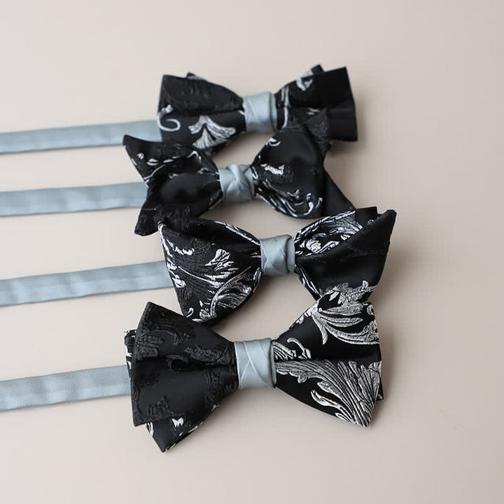 Nœud papillon brodé floral noir et blanc pour homme
