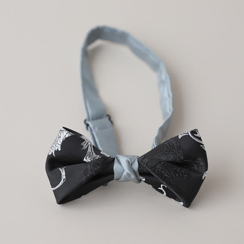 Nœud papillon brodé floral noir et blanc pour homme