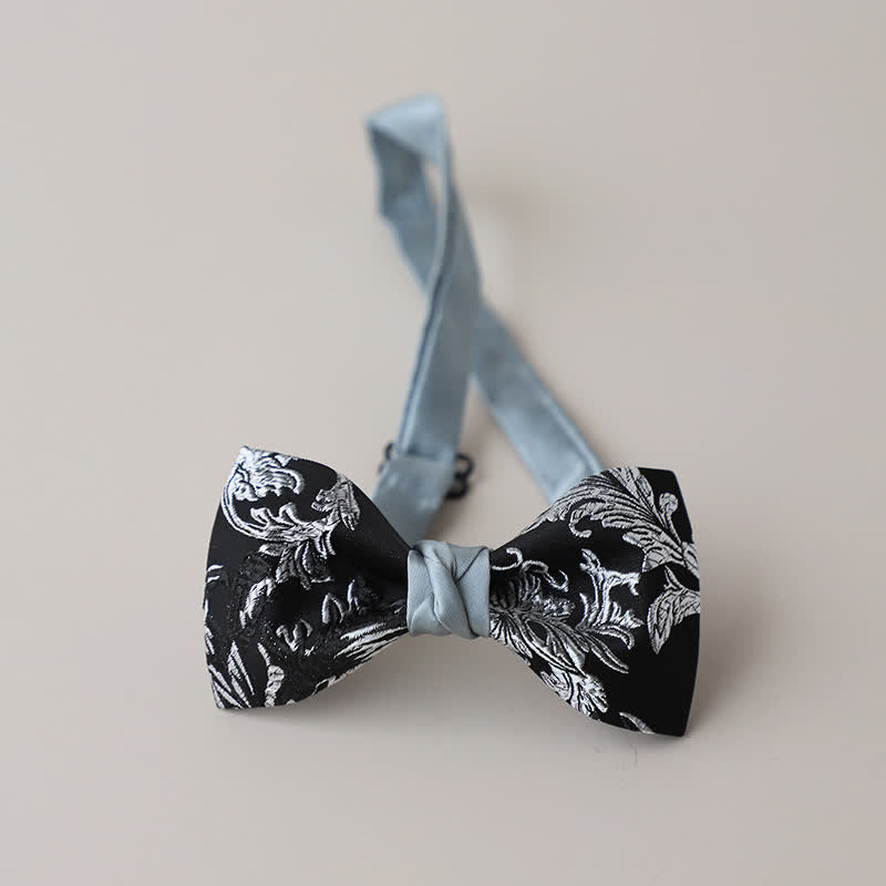 Nœud papillon brodé floral noir et blanc pour homme