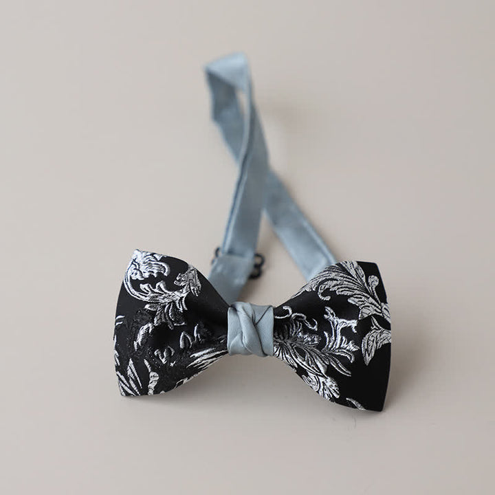 Nœud papillon brodé floral noir et blanc pour homme