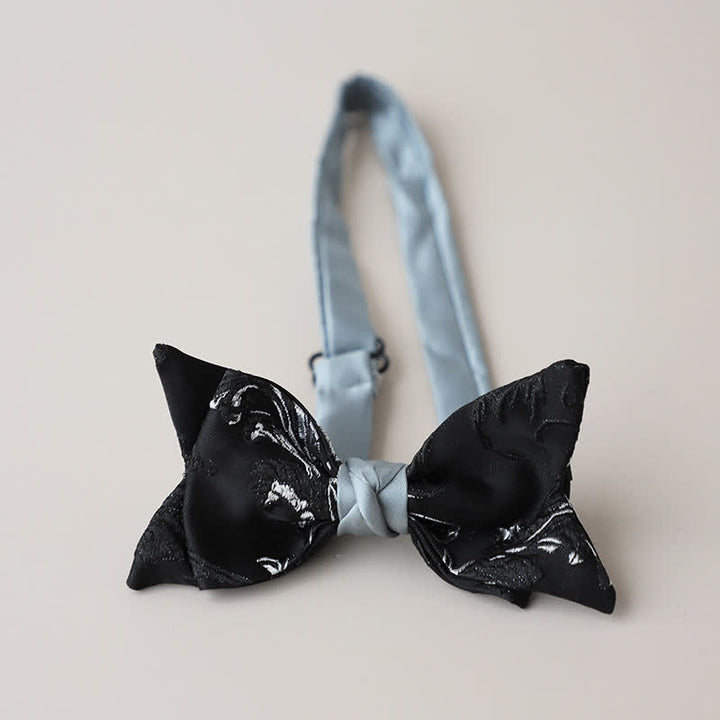 Nœud papillon brodé floral noir et blanc pour homme